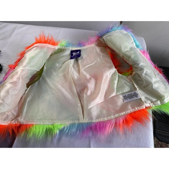 JEM and The Holograms Fluffy Furry Rainbow Youth Vest Size Small 6-6X Costume - Picture 4 of 13